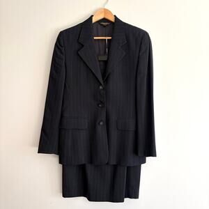 Vintage Brooks Brothers Gray Wool Pinstripe Skirt Suit Womens 10 90s Corporate